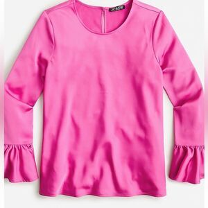 J. Crew Winter Garden Fuchsia Ruffle Sleeve Satin Blouse Size Small